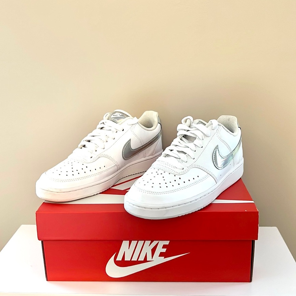 White/Iridescent Women’s Nike Court Vision Low Sneaker- Size 7